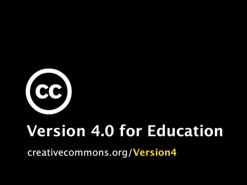 A black background displaying Creative Commons logo and the 4.0 version of education  