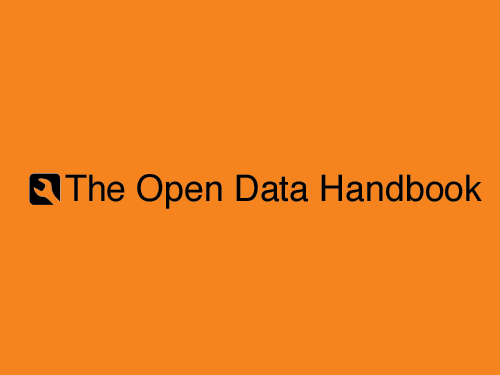 A poster with the text 'The Open Data Handbook' on an orange background  