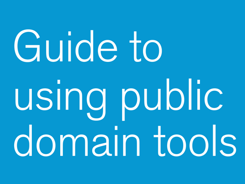 A poster with the text guide to using public domain tools on a blue background  